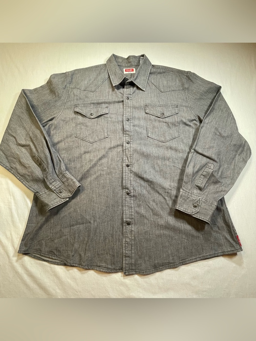 Wrangler Shirt Mens XL Stretch Denim Western Pearl Snap Gray Long Sleeve Rodeo